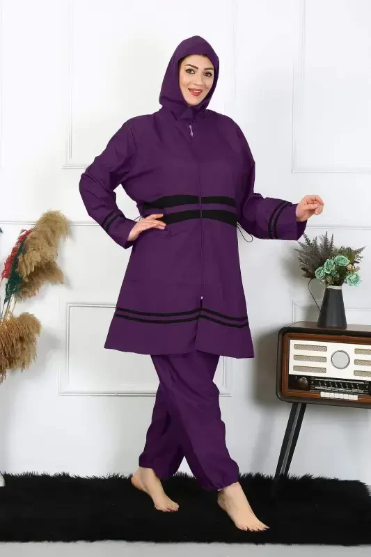Angelino Plus Size Modest Swimsuit Sizes 60-62-64-66 Purple 55015 - 1