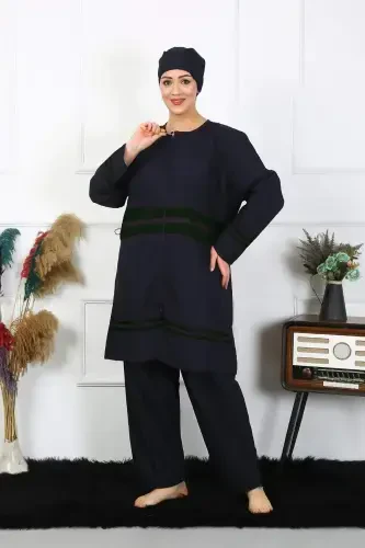 Angelino Plus Size Muslim Swimsuit Sizes 60-62-64-66 Navy Blue 55015 - BÜYÜKBEDENIZ (1)