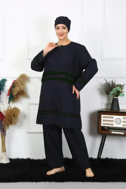Angelino Plus Size Muslim Swimsuit Sizes 60-62-64-66 Navy Blue 55015 - 2