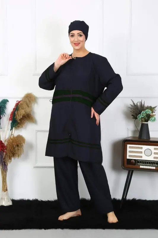 Angelino Plus Size Muslim Swimsuit Sizes 60-62-64-66 Navy Blue 55015 - 2