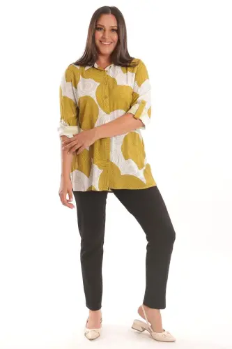 Angelino Plus Size Mustard Circle Patterned Viscose Shirt - BÜYÜKBEDENIZ (1)