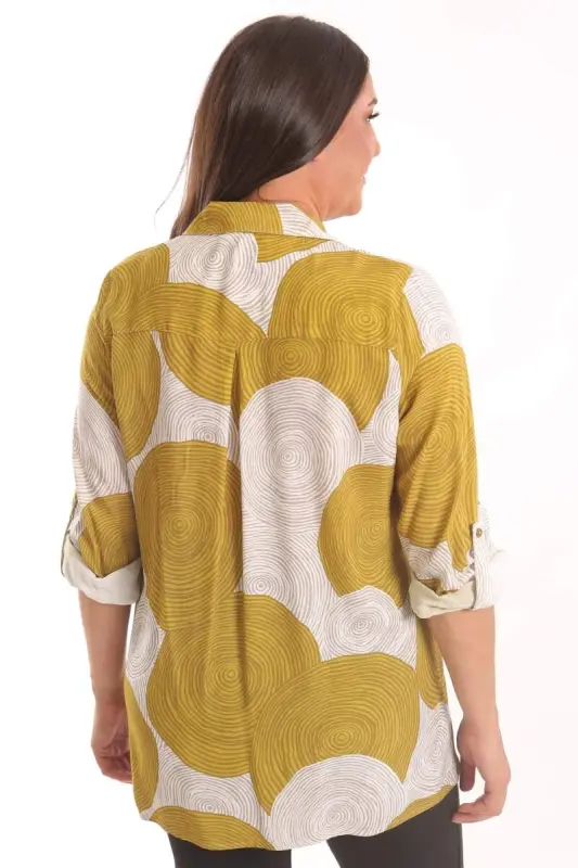 Angelino Plus Size Mustard Circle Patterned Viscose Shirt - 5