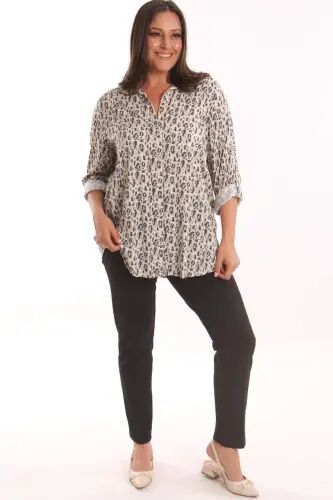 Angelino Plus Size Navy Blue Leopard Print Digitally Printed Shirt - 2