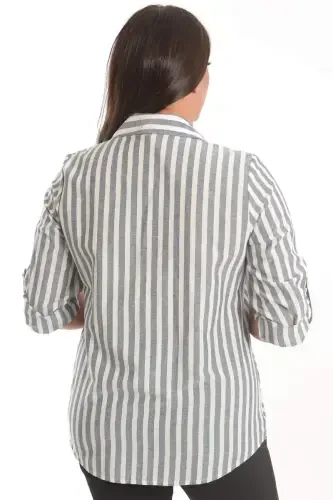 Angelino Plus Size Navy Blue Stone Print Striped Shirt - 4