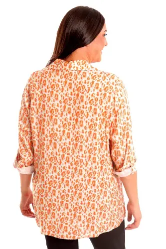 Angelino Plus Size Orange Leopard Print Digital Printed Shirt - 5