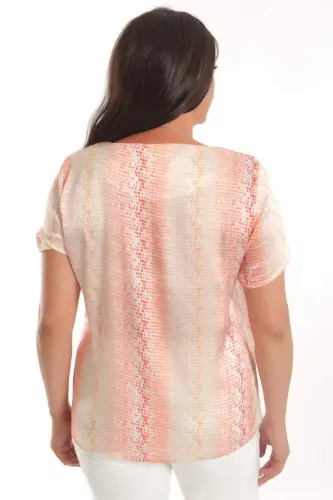 Angelino Plus Size Orange Teardrop Pattern Short Sleeve Blouse - 5
