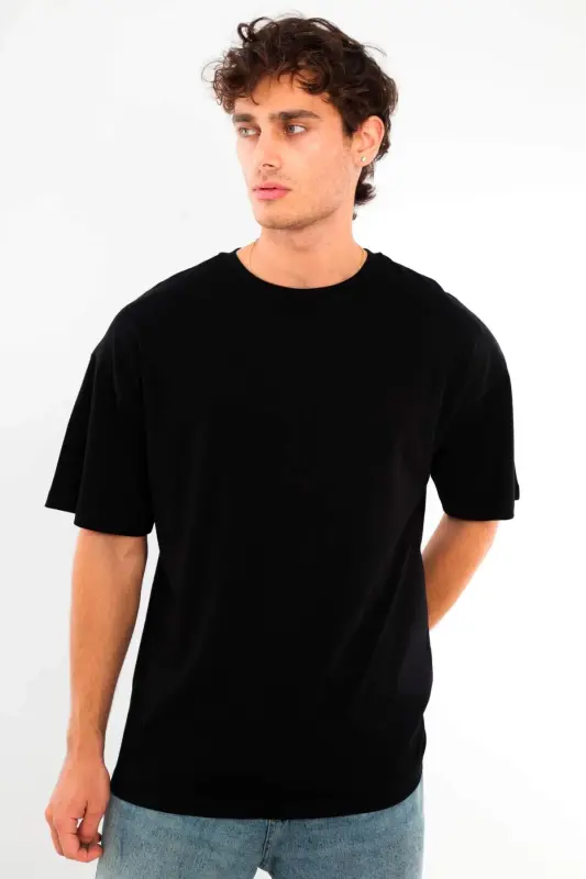Angelino Plus Size Oversize Fit 100% Cotton Black T-shirt - 3