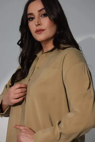 Angelino Plus Size Oversize Khaki Shirt - 5