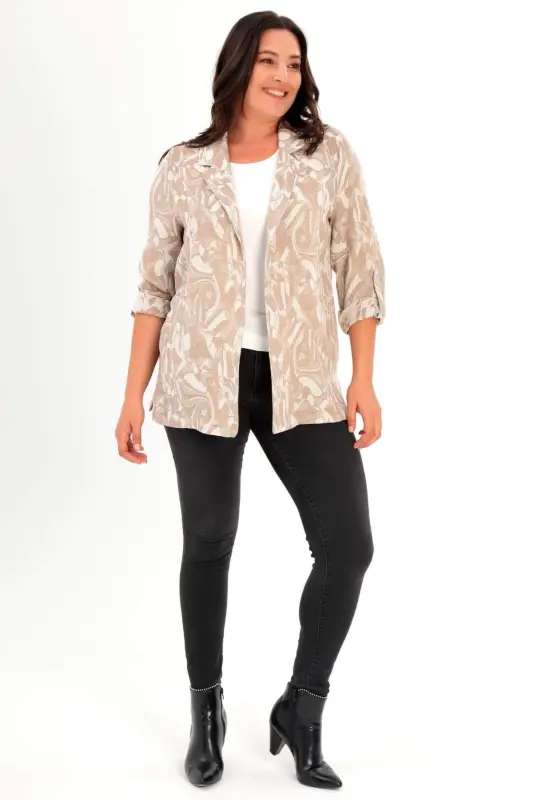 Angelino Plus Size Patterned Double-Breasted Brown Jacket - 2