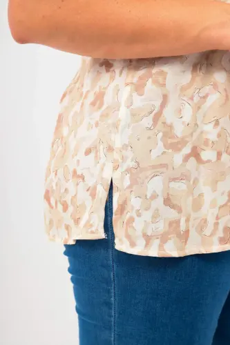 Angelino Plus Size Patterned Drop Shoulder Basic Mink Blouse - 4