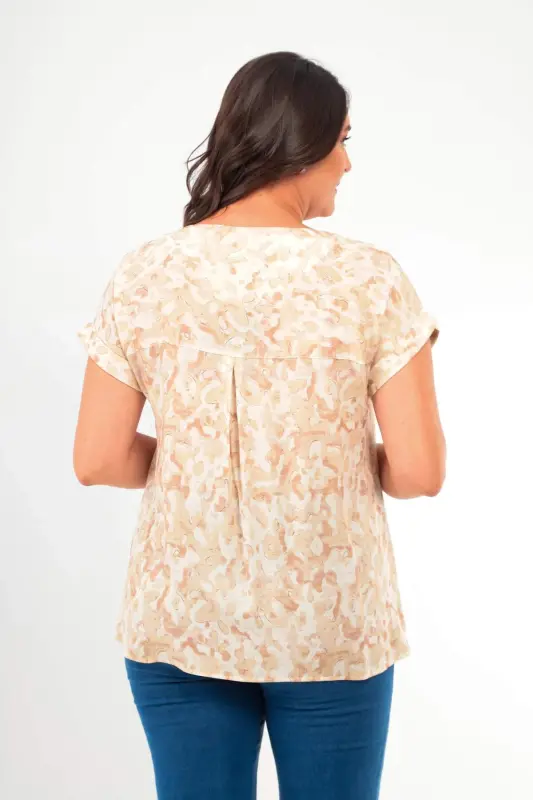Angelino Plus Size Patterned Drop Shoulder Basic Mink Blouse - 5