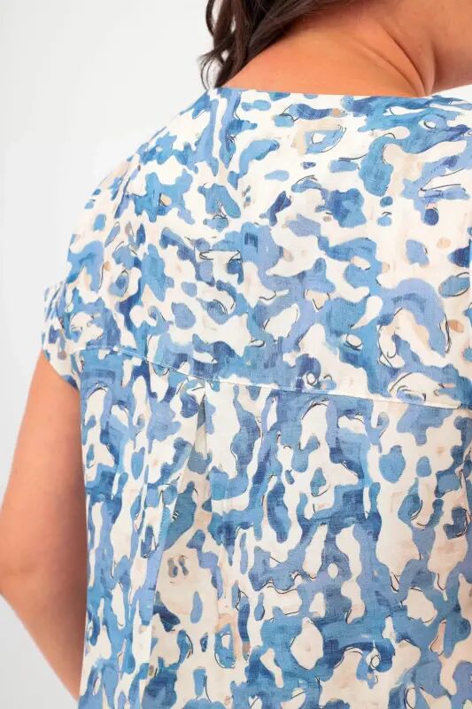 Angelino Plus Size Patterned Dropped Shoulder Basic Blue Blouse - 4