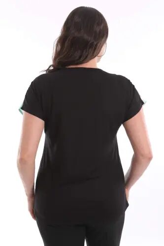 Angelino Plus Size Patterned Low Sleeve Basic Black Blouse - 6