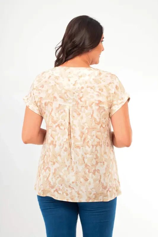 Angelino Plus Size Patterned Low Sleeve Basic Mink Blouse - 5