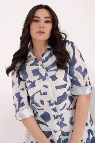 Angelino Plus Size Patterned Viscose Indigo Shirt - 1