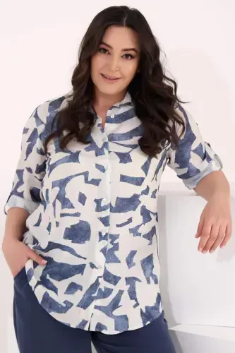 Angelino Plus Size Patterned Viscose Indigo Shirt - 3