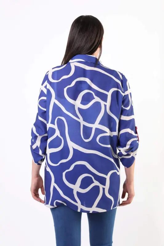 Angelino Plus Size Patterned Zippered Royal Blue Jacket - 7