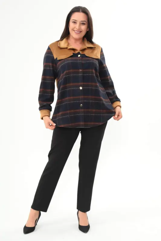 Angelino Plus Size Plaid Lumberjack Navy Blue Shirt - 2