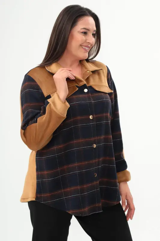 Angelino Plus Size Plaid Lumberjack Navy Blue Shirt - 3