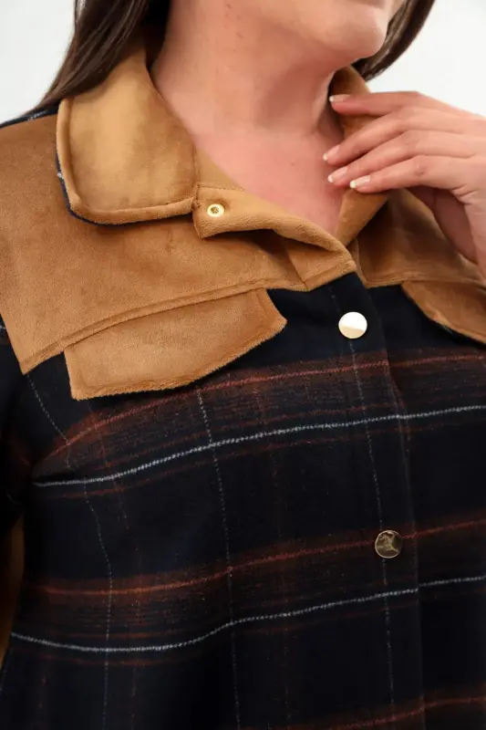 Angelino Plus Size Plaid Lumberjack Navy Blue Shirt - 4