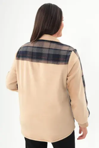 Angelino Plus Size Plaid Pattern Lumberjack Beige Shirt - 5