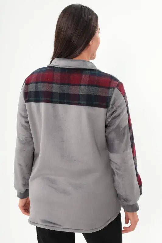 Angelino Plus Size Plaid Pattern Lumberjack Burgundy Shirt - 5
