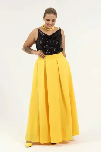 Angelino Plus Size Pleated Pocket Fabulous Yellow Skirt KL8045 - 1