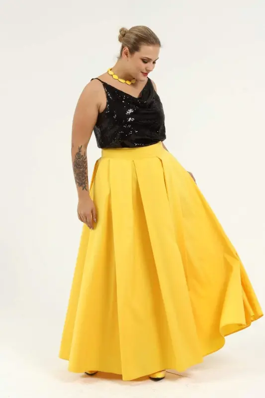Angelino Plus Size Pleated Pocket Fabulous Yellow Skirt KL8045 - 2