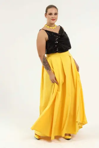 Angelino Plus Size Pleated Pocket Fabulous Yellow Skirt KL8045 - 4