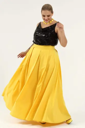 Angelino Plus Size Pleated Pocket Fabulous Yellow Skirt KL8045 - 5