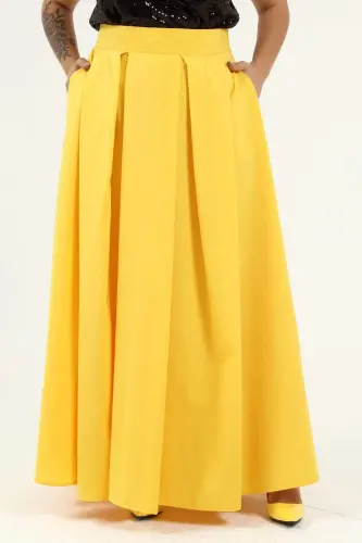 Angelino Plus Size Pleated Pocket Fabulous Yellow Skirt KL8045 - 6
