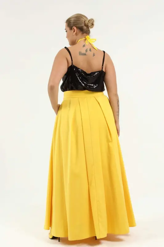 Angelino Plus Size Pleated Pocket Fabulous Yellow Skirt KL8045 - 8