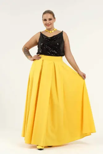 Angelino Plus Size Pleated Pocket Fabulous Yellow Skirt KL8045 - 9