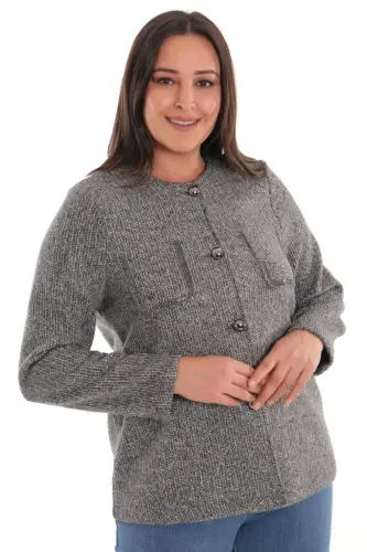 Angelino Plus Size Pocket Stone Printed Black Jacket - 3