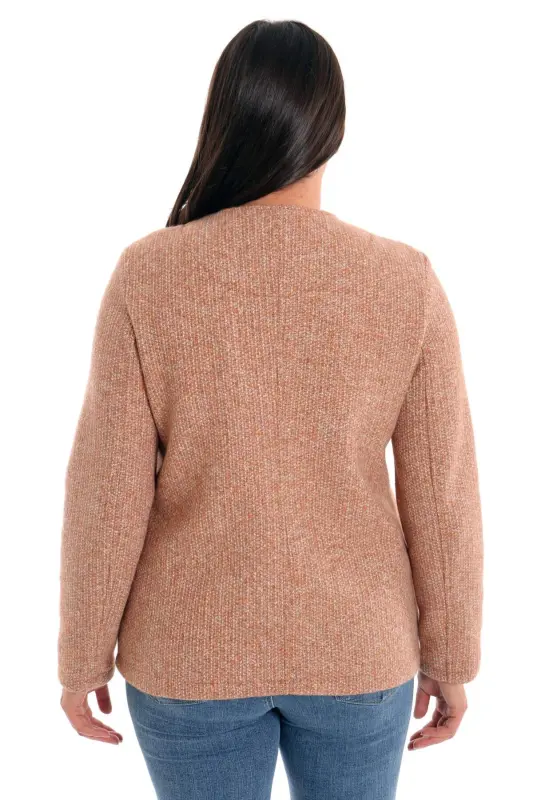 Angelino Plus Size Pocket Stone Printed Camel Jacket - 5
