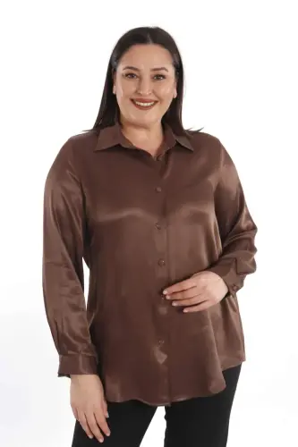 Angelino Plus Size Rayon Viscose Brown Basic Shirt - 3