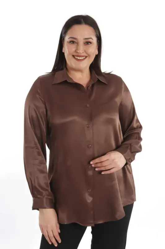Angelino Plus Size Rayon Viscose Brown Basic Shirt - 3