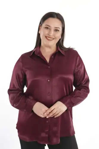 Angelino Plus Size Rayon Viscose Burgundy Basic Shirt - 3