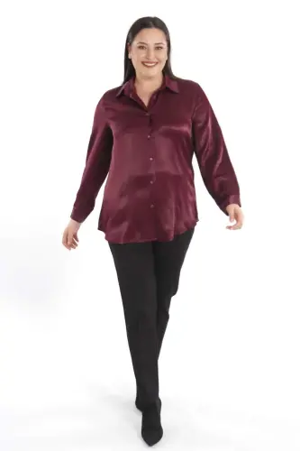 Angelino Plus Size Rayon Viscose Burgundy Basic Shirt - 4