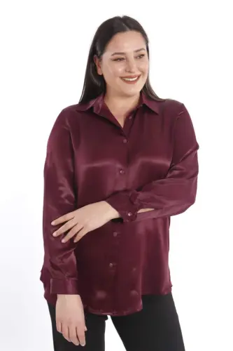 Angelino Plus Size Rayon Viscose Burgundy Basic Shirt - 5