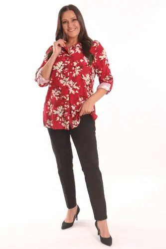 Angelino Plus Size Red Patterned Viscose Shirt - 5