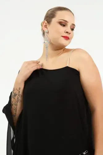 Angelino Plus Size Rhinestone Strap One-Shoulder Chiffon Dress Black KL6060Z - 5