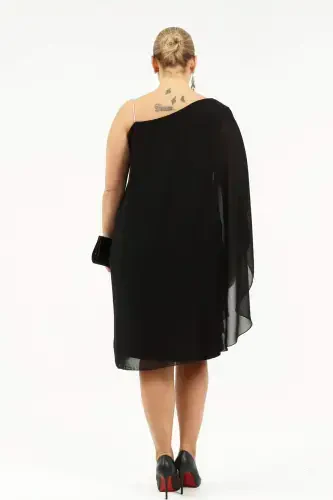 Angelino Plus Size Rhinestone Strap One-Shoulder Chiffon Dress Black KL6060Z - 7