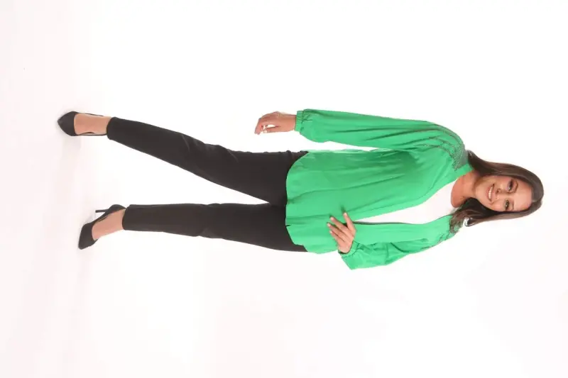 Angelino Plus Size Robe Stone Printed Oversize Green Jacket - 4