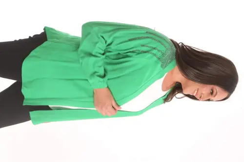 Angelino Plus Size Robe Stone Printed Oversize Green Jacket - 5