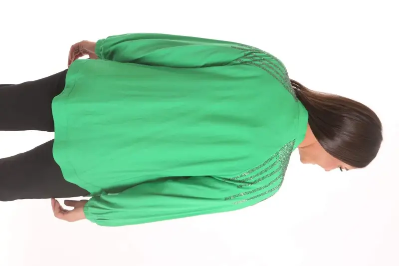 Angelino Plus Size Robe Stone Printed Oversize Green Jacket - 6