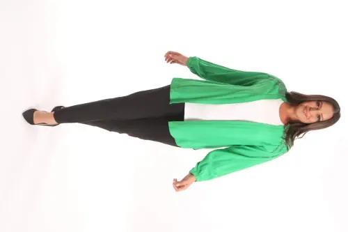Angelino Plus Size Robe Stone Printed Oversize Green Jacket - 2