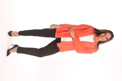 Angelino Plus Size Robe Stone Printed Oversize Orange Jacket - BÜYÜKBEDENIZ (1)