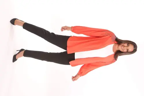 Angelino Plus Size Robe Stone Printed Oversize Orange Jacket - 5