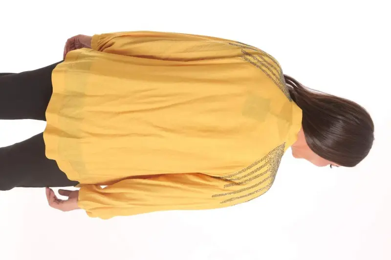 Angelino Plus Size Robe Stone Printed Oversized Yellow Jacket - 6